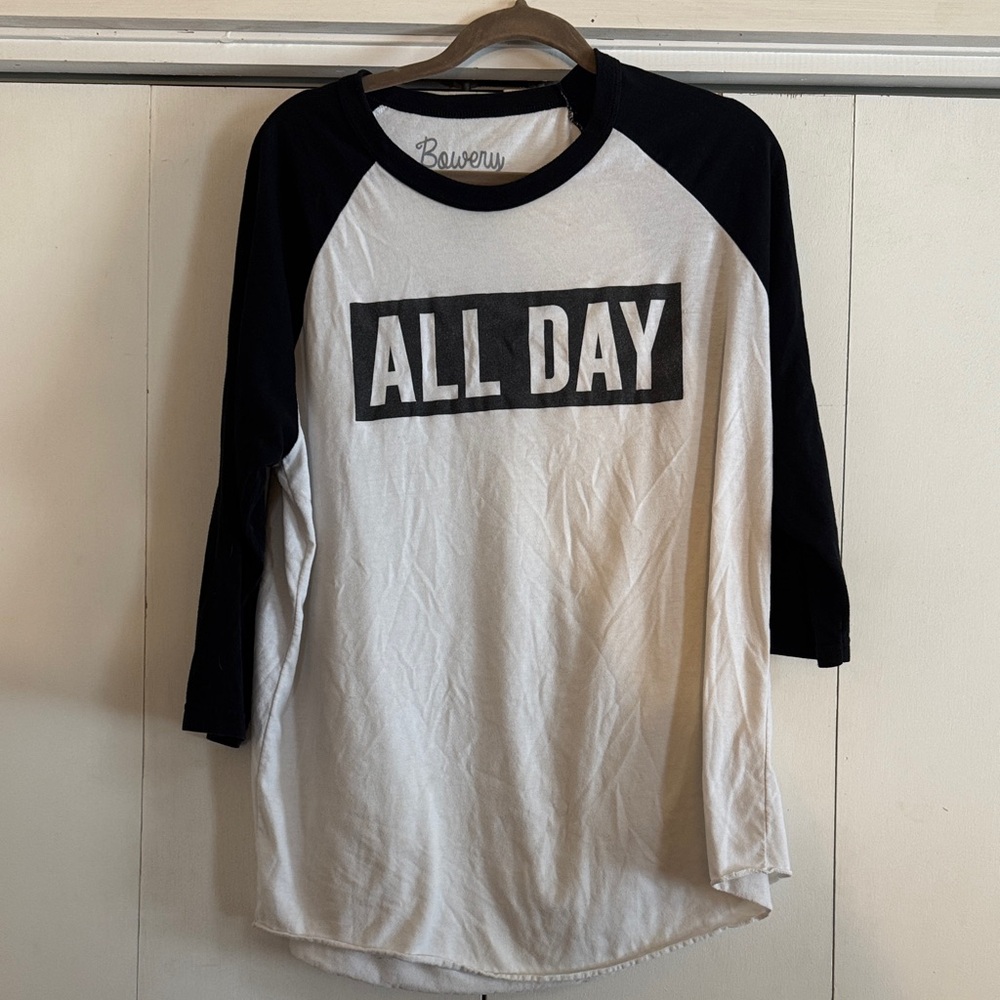 Super cute super soft three quarter sleeve black and white t shirt xl unisex